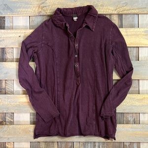 1/2 Pullover [We The Free ✵ People] Slouchy Burgundy Boyfriend Shirt | Medium